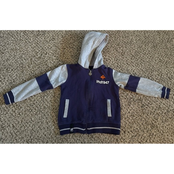 LRG Boys Navy Blue Gray Zip Up Hoodie Size 5 - Picture 1 of 8